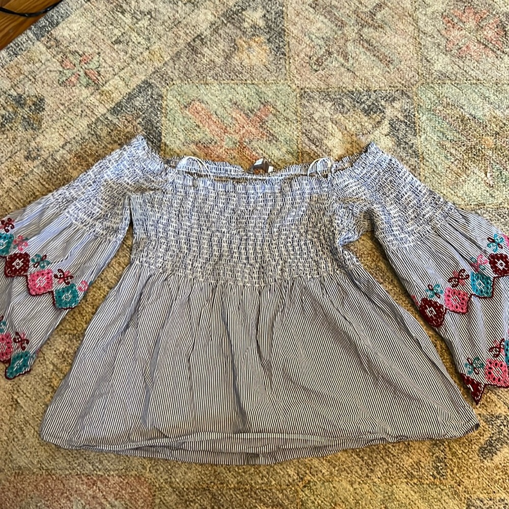 Seersucker off the shoulder top